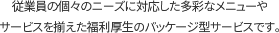 従業員の個々のニーズに対応した多彩なメニューやサービスを揃えた福利厚生のパッケージ型サービスです。